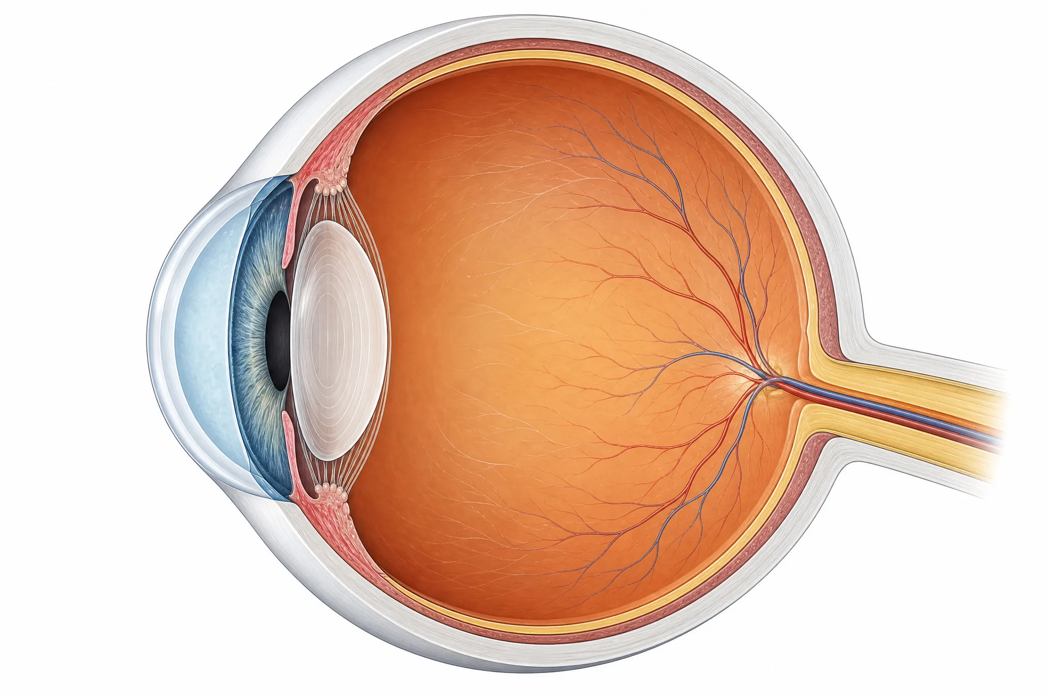 Cross-section illustration of the human eye showing its overall internal structure